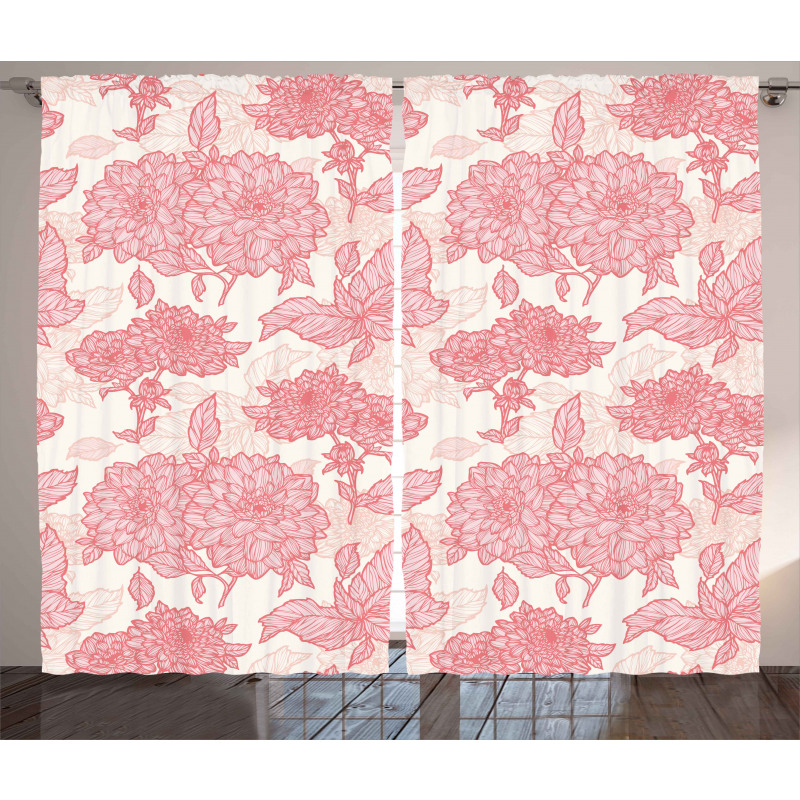 Pink Flowers and Leaves Curtain