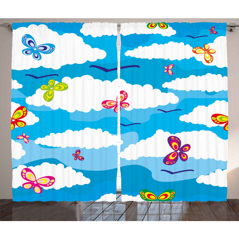 Clouds Butterfly Summer Curtain