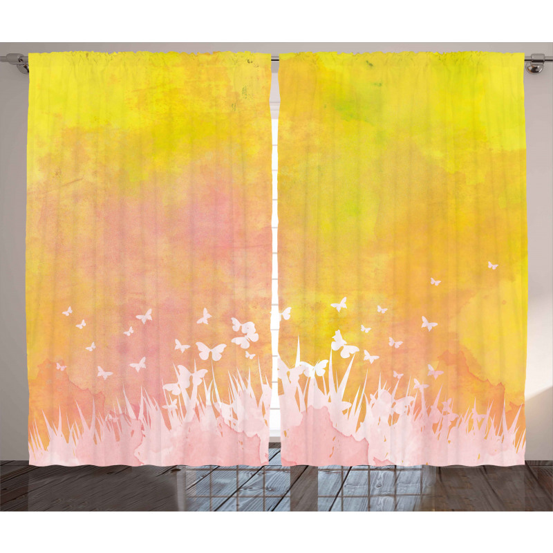 Flower Butterfly Colored Curtain