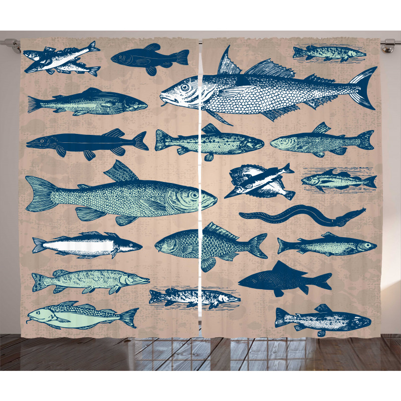 Vintage Seafood Composition Curtain