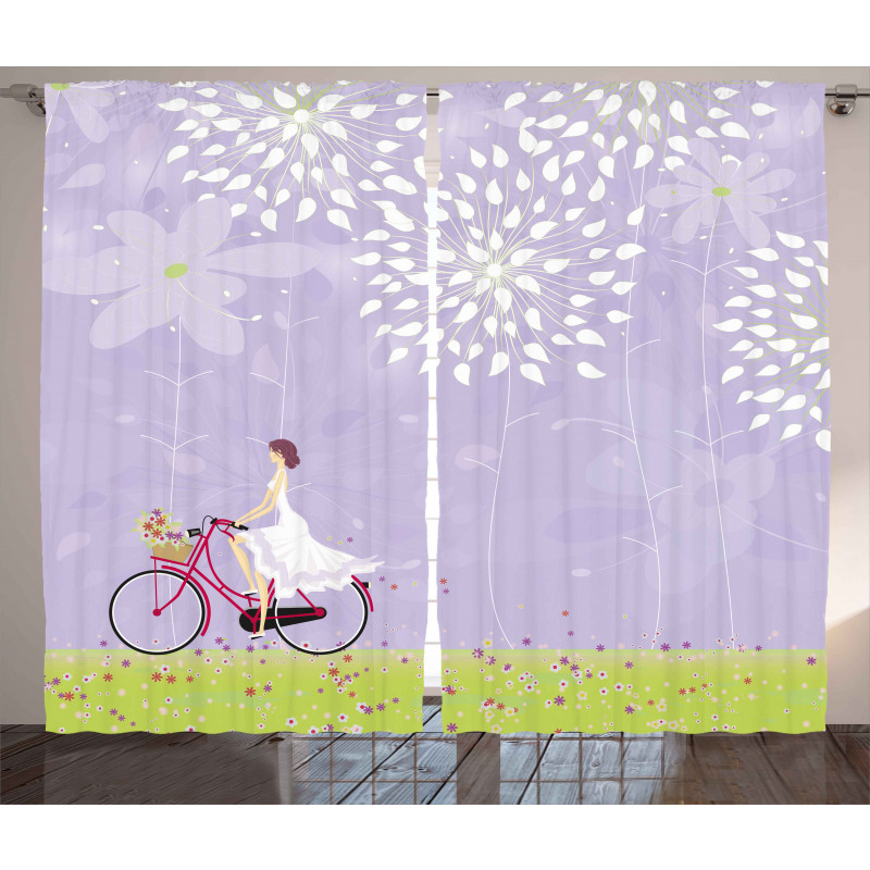 Girl Riding Bike Windy Curtain