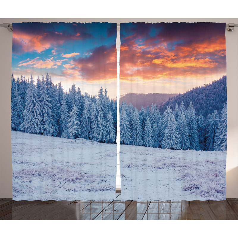 Winter Snowy Forest Sky Curtain