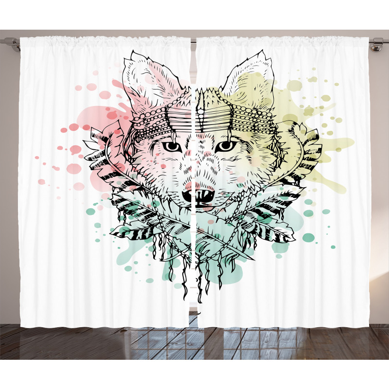 Wild Tribe Animal Wolf Curtain