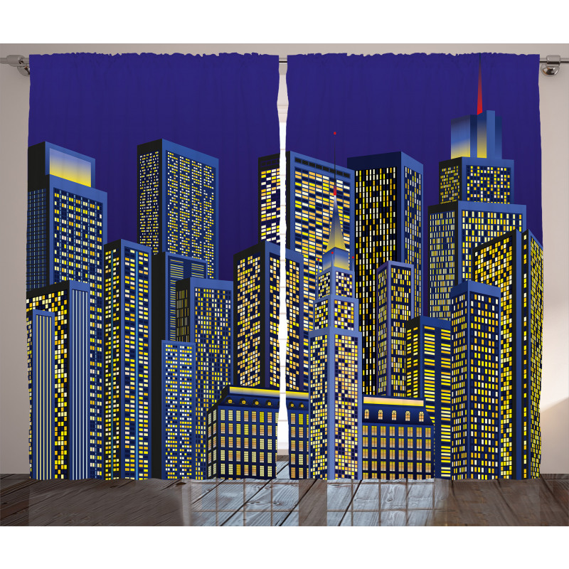 Cityscape Square Blue Curtain