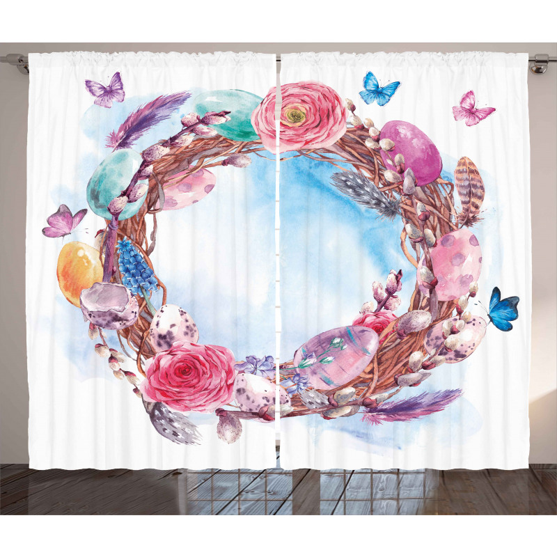 Floral Wreath Feathers Curtain