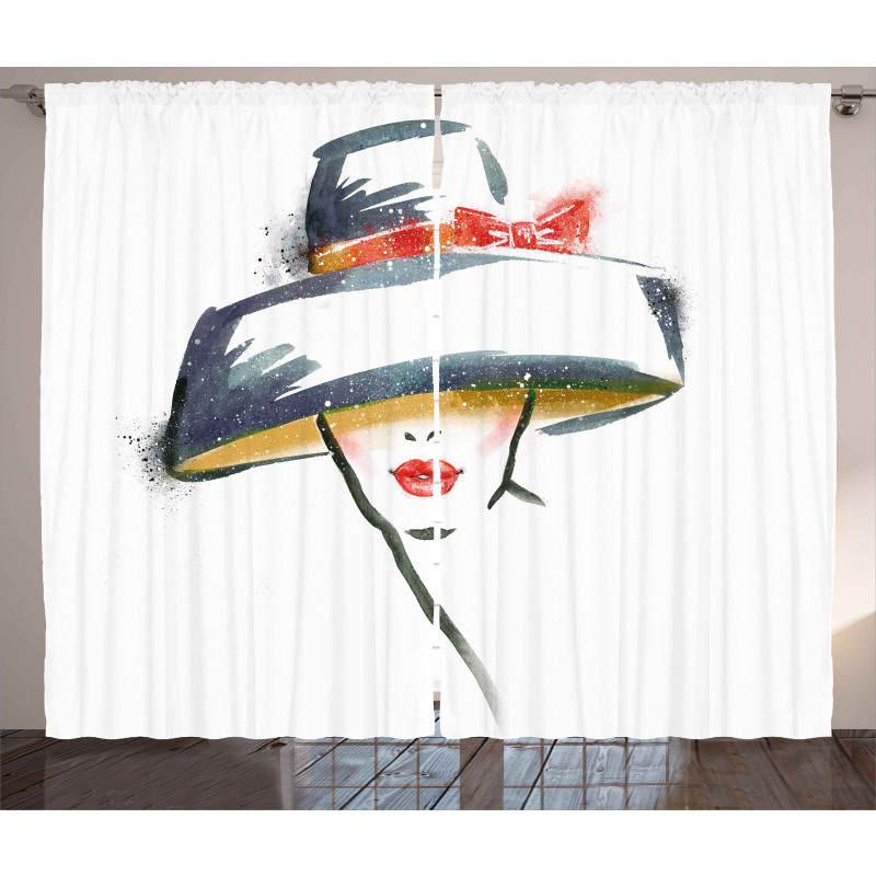 Fashion Woman with a Hat Curtain