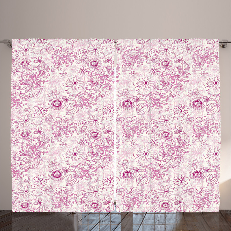 Retro Flowers Soft Tones Curtain