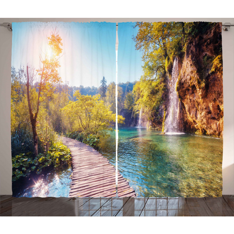 Idyllic Lake Waterfall Curtain
