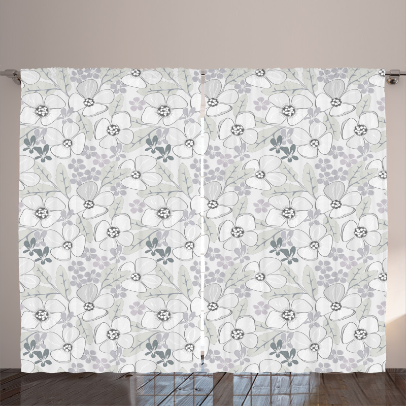 Abstract Sketchy Flowers Curtain