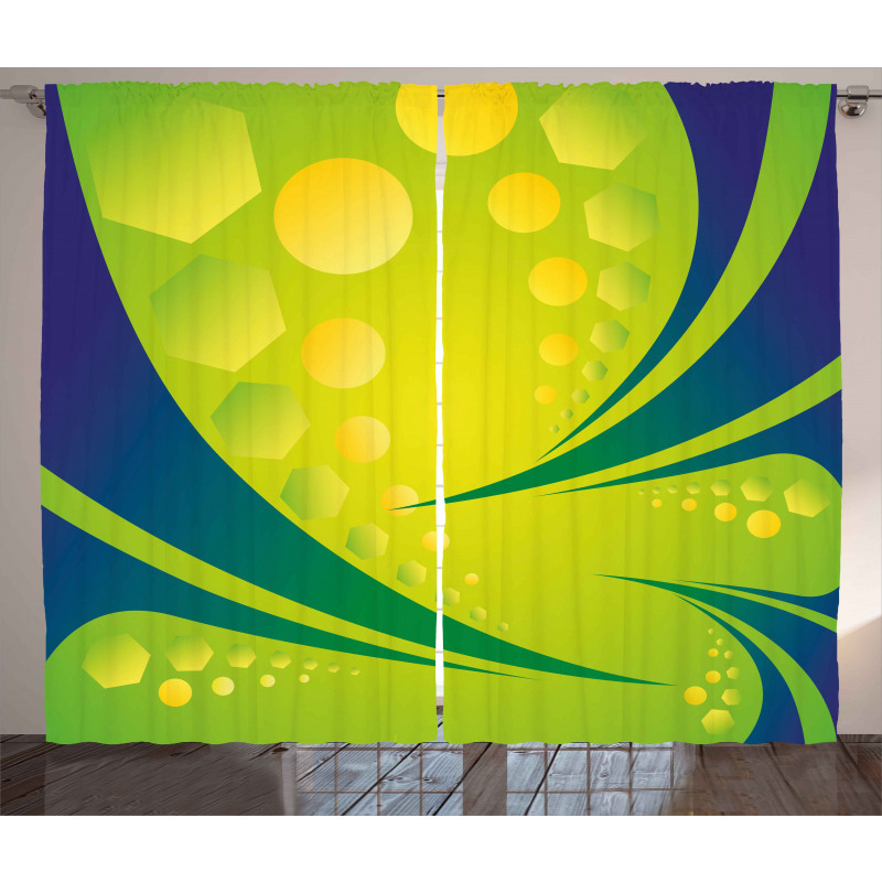 Geometric Green Blue Art Curtain