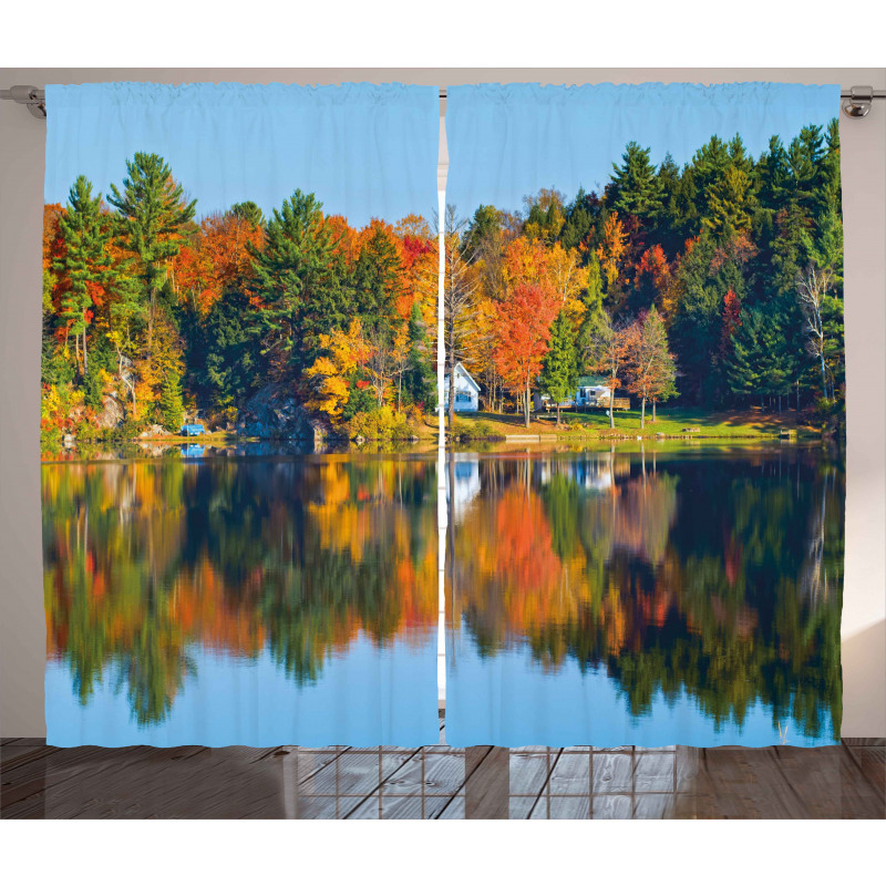 Lake House in Autumn Curtain