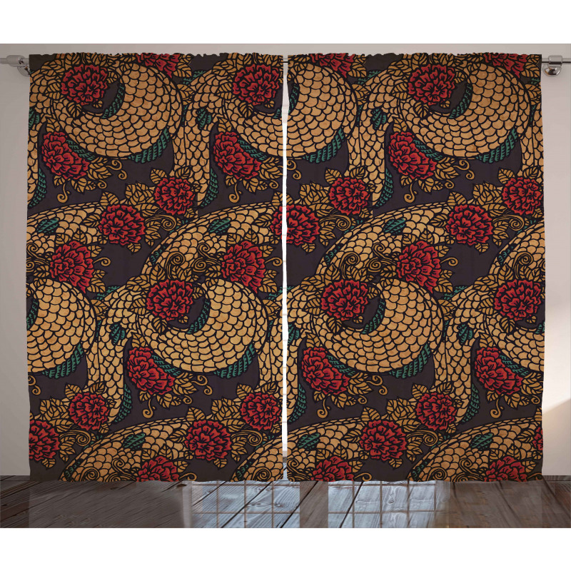 Traditional Roses Dragon Curtain