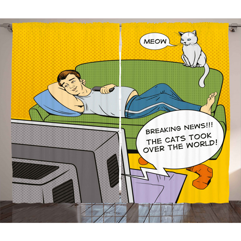 Man TV Cat Comic Book Curtain