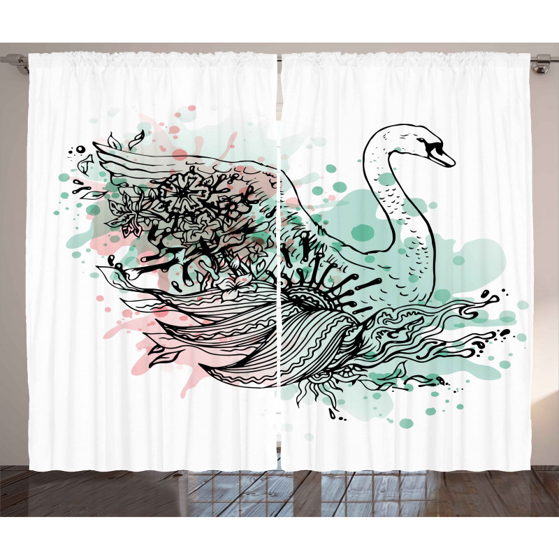 Sketchy Swan Watercolors Curtain