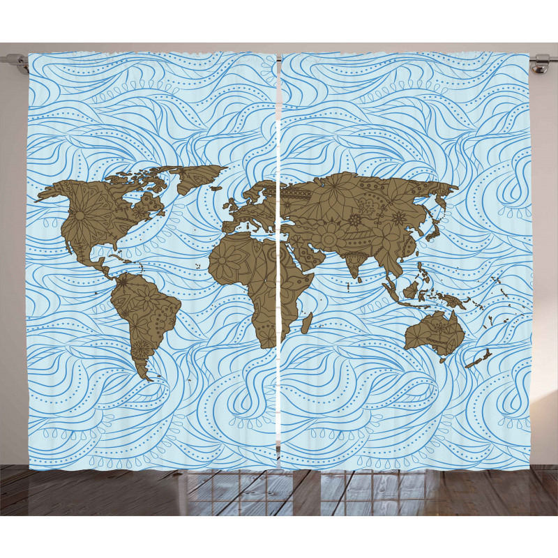 Map with Waves Curtain