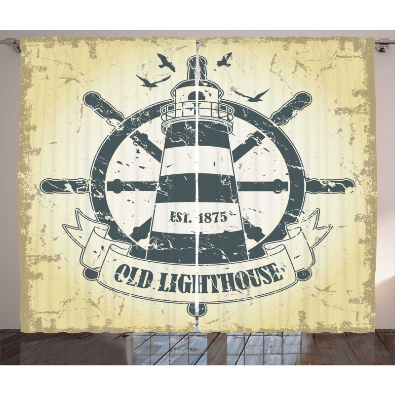 Ship Helm Wheel Retro Curtain