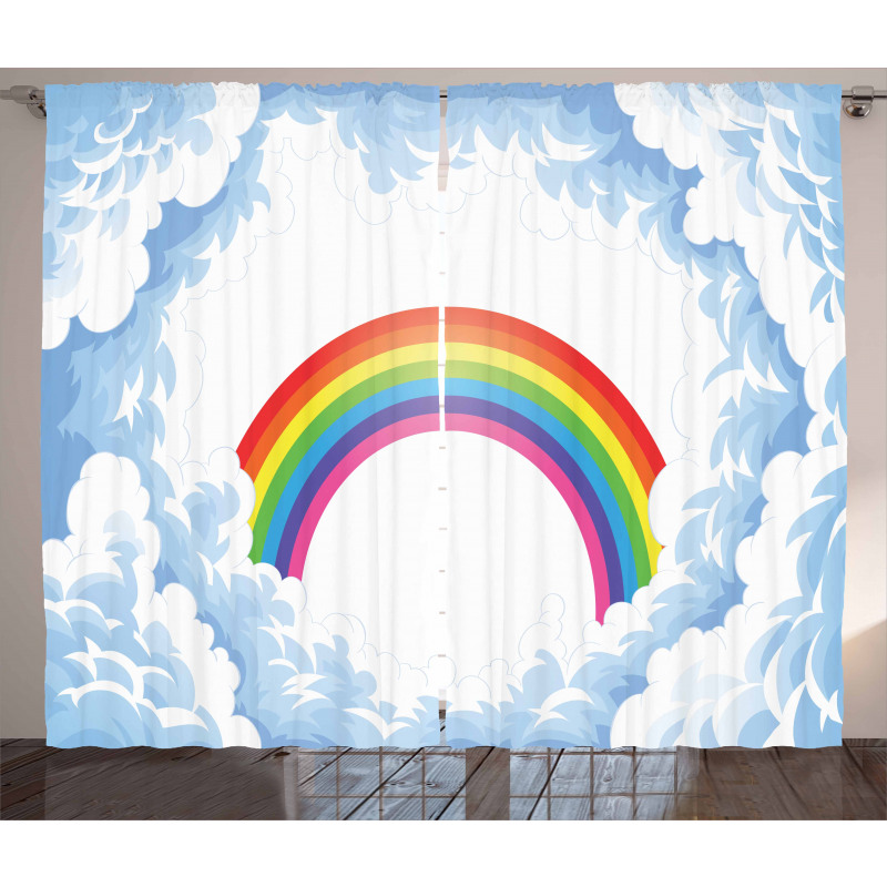 Rainbow Fluffy Clouds Curtain