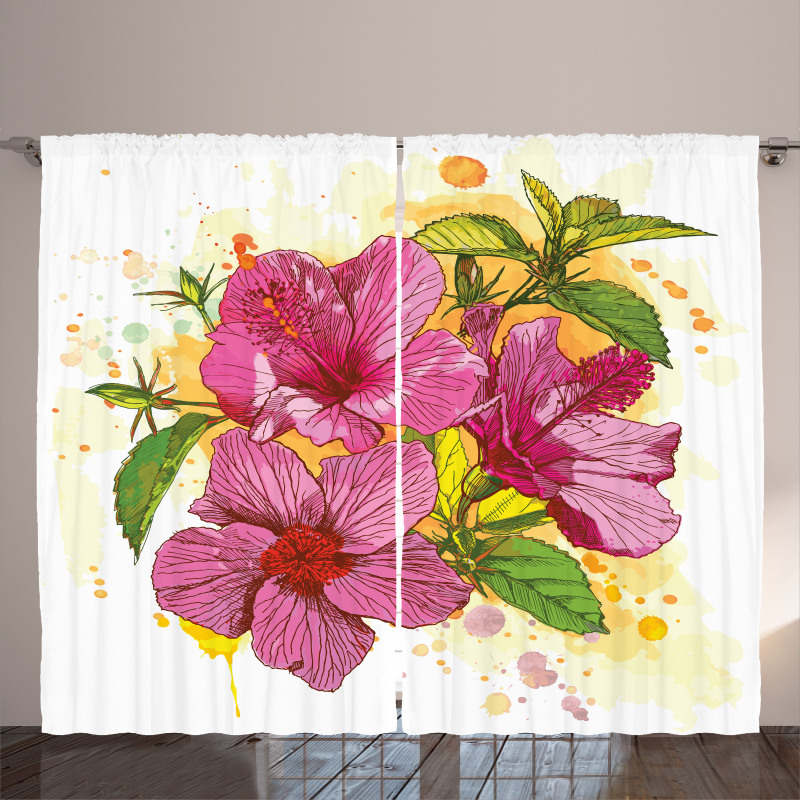 Vibrant Hibiscus Flower Curtain
