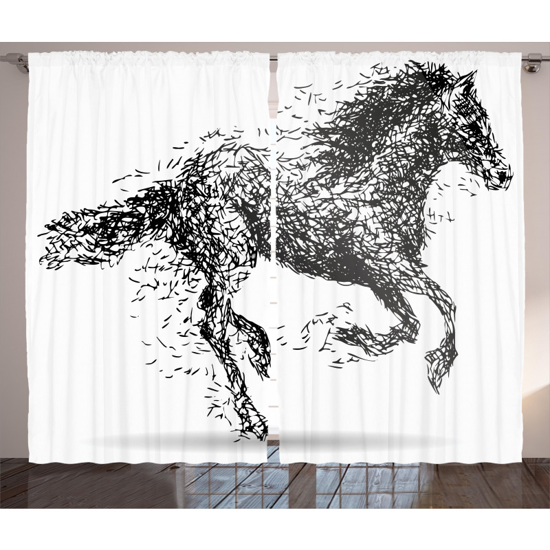 Animal Sketchy Horse Curtain