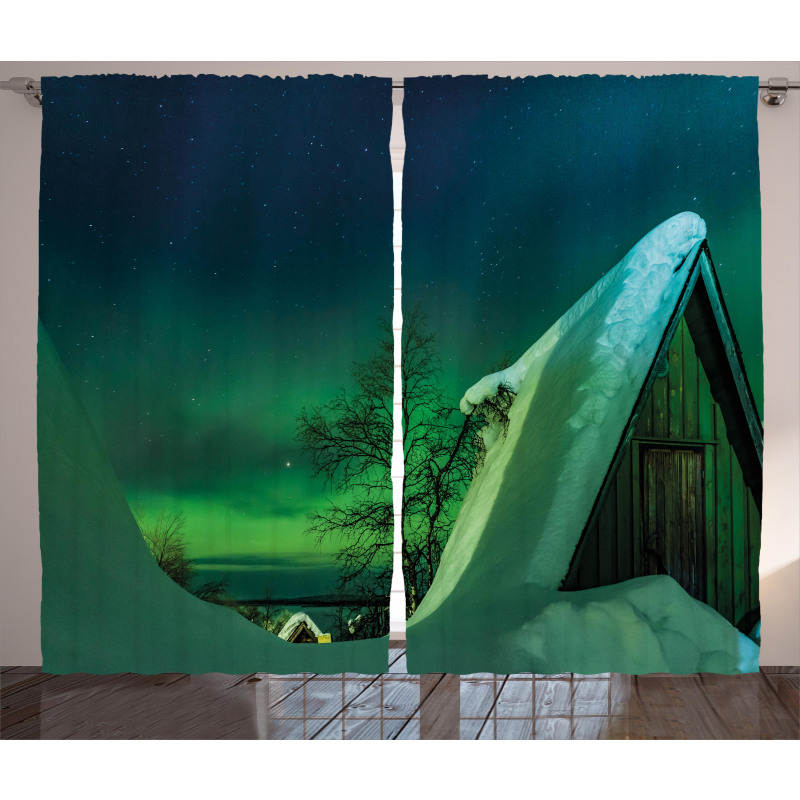 Wooden House Winter Curtain