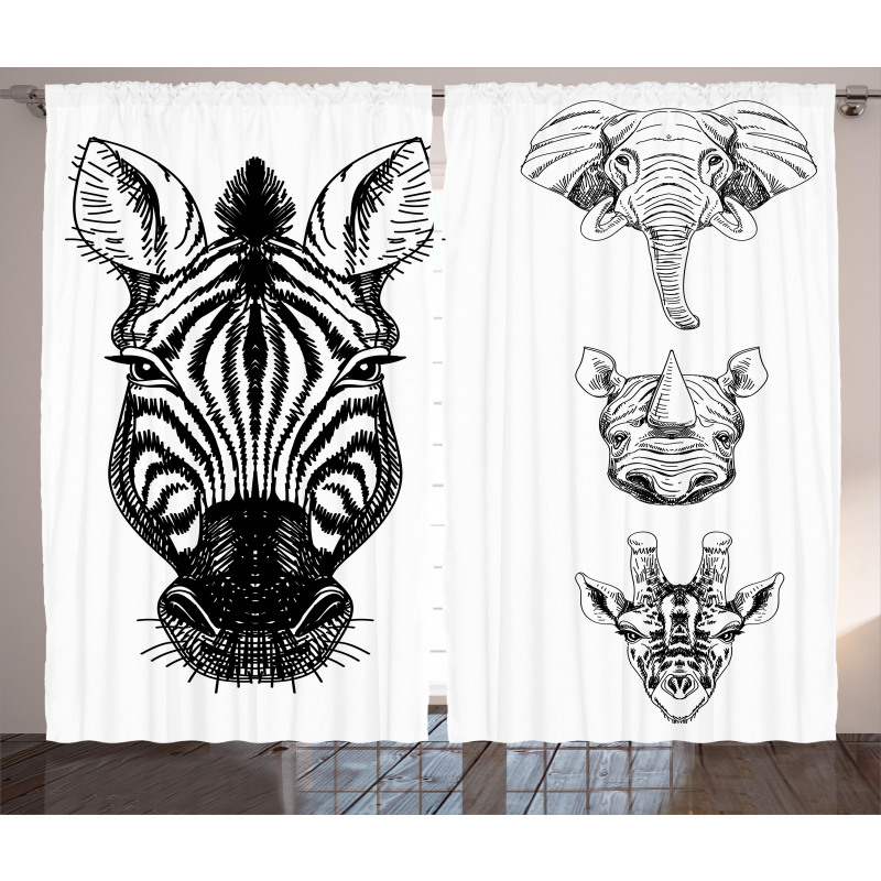 Safari Wildlife Sketch Curtain