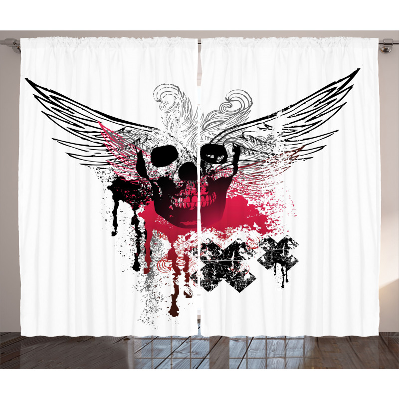 Grunge Wings and Skull Curtain