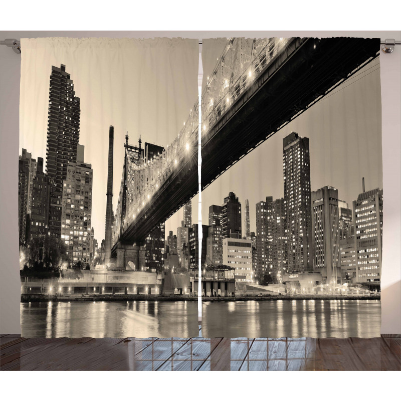 NYC Night Bridge View Curtain