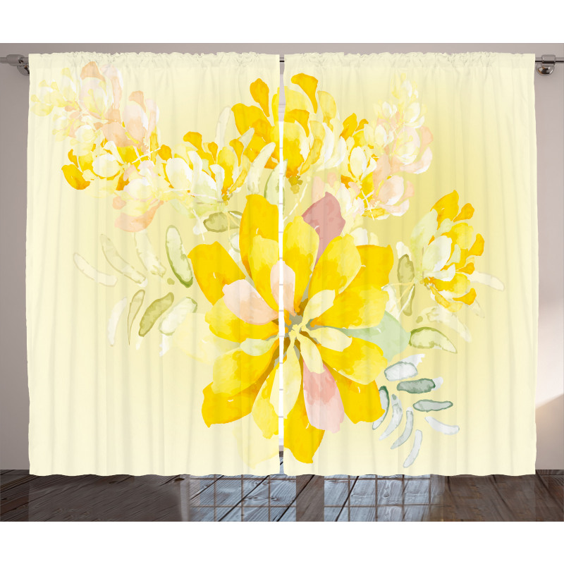 Romantic Yellow Flowers Curtain