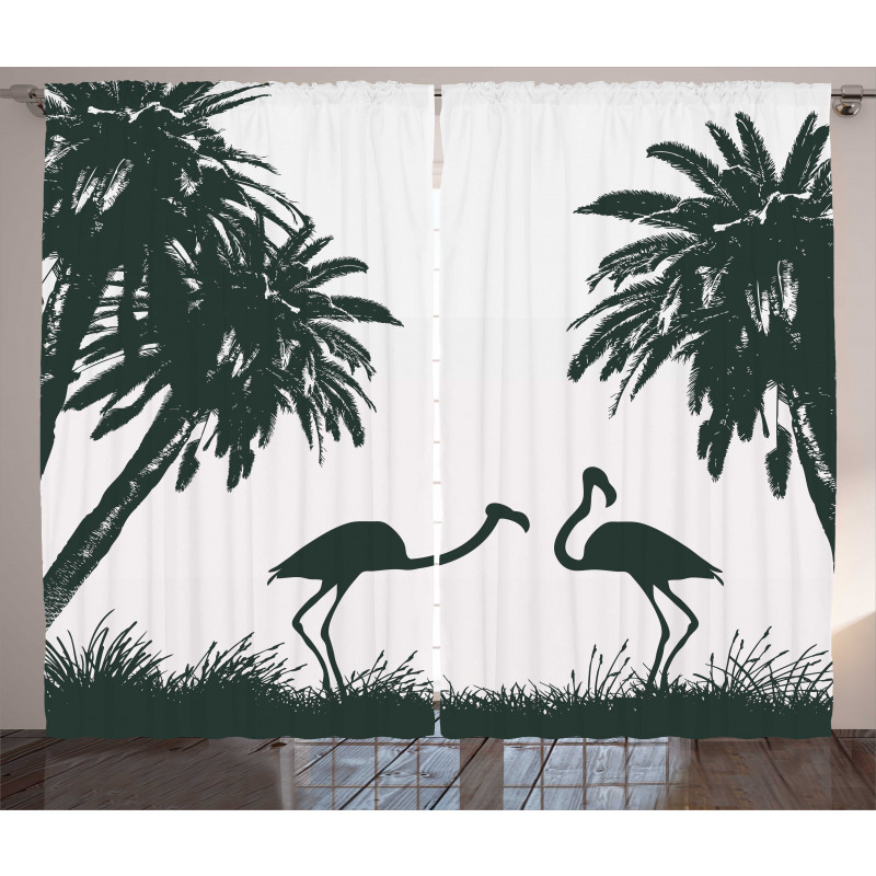 Flamingos and Palm Trees Curtain