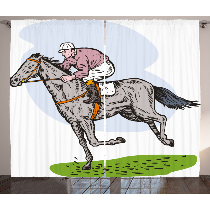 Horse Racing Sketch Curtain