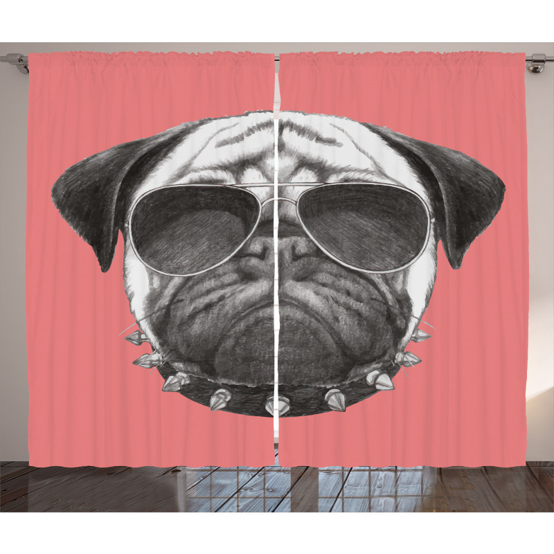 Pug Dog Sunglasses Colar Curtain