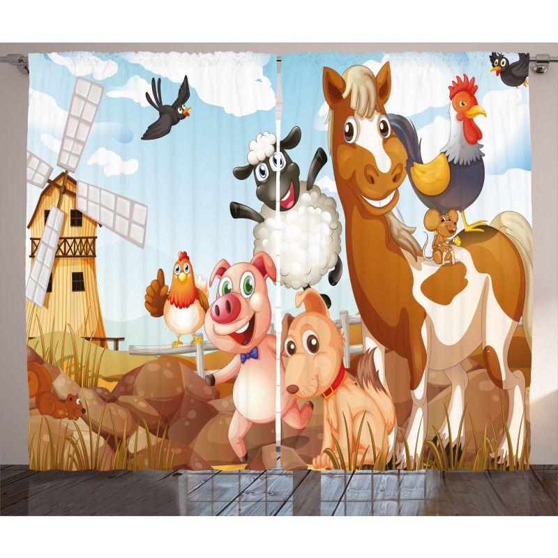 Animals in Farm Artwork Curtain