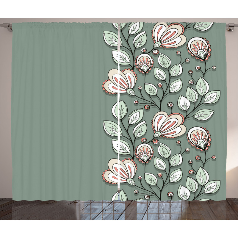 Flowers and Leaves Graphic Curtain