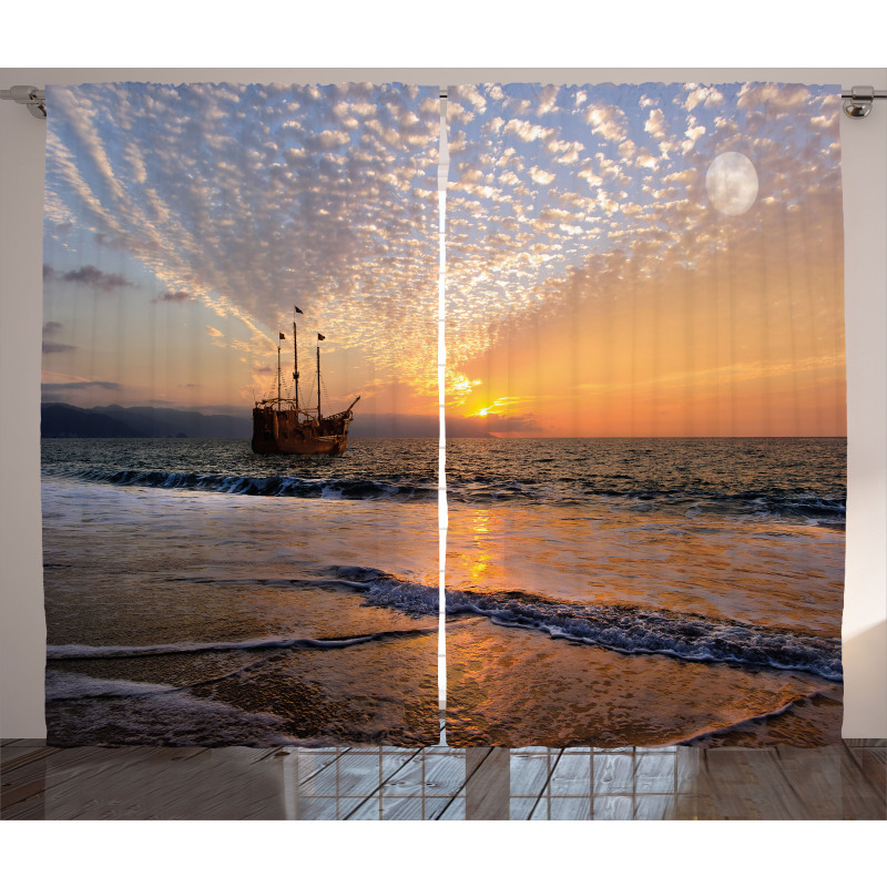 Pirate Ship in Waves Curtain
