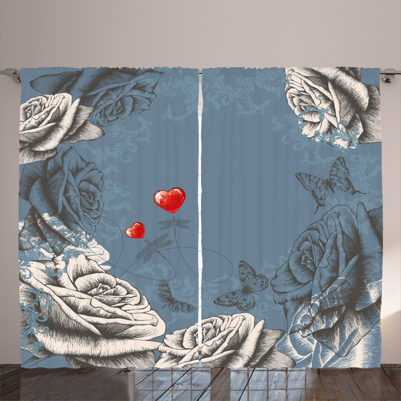 Grunge Rose Petal Heart Curtain