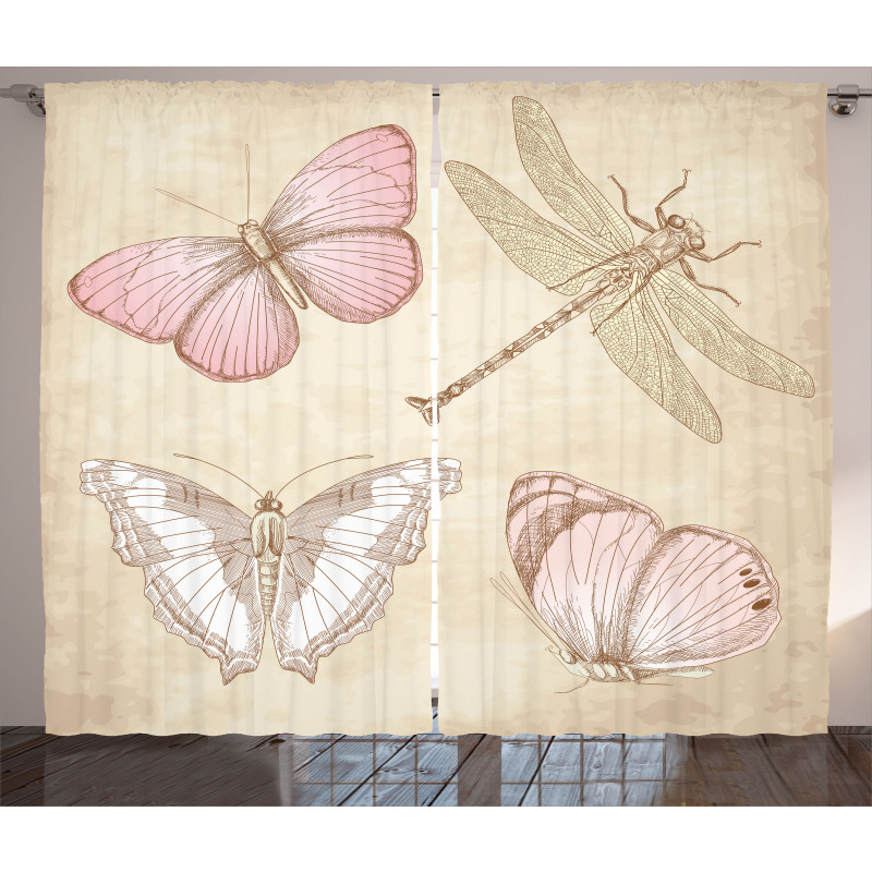 Retro Butterflies Bugs Curtain