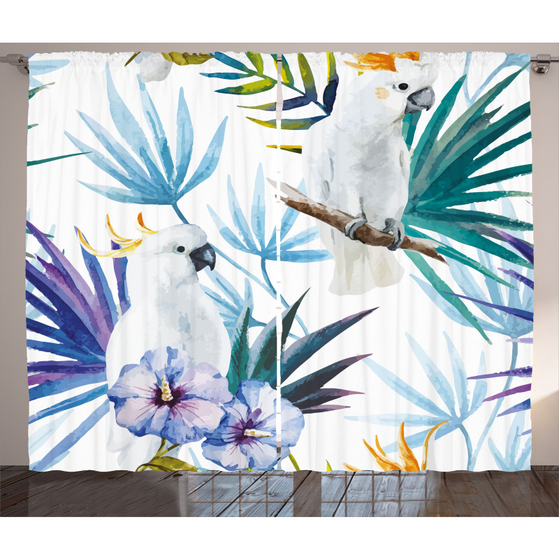 Watercolor Parrot Palm Curtain
