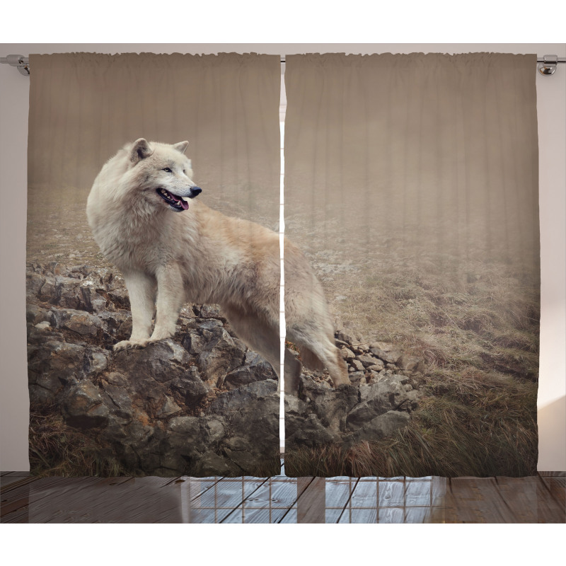 White Wolf on the Rocks Curtain