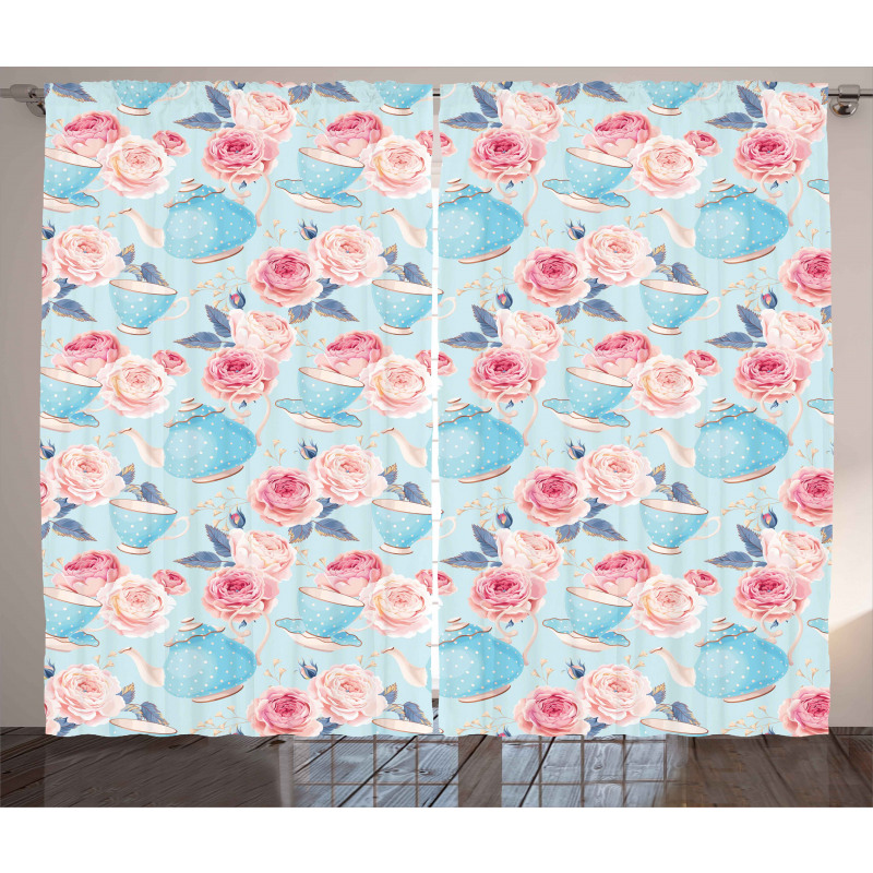 Flowers Roses Teapot Curtain