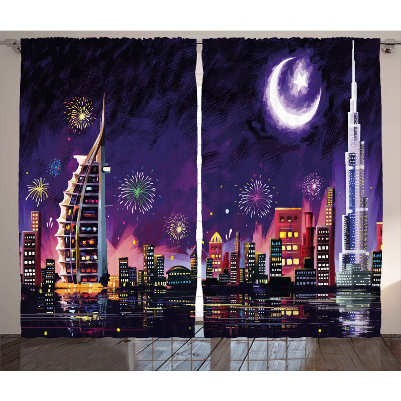 Night Dubai Skyscraper Curtain