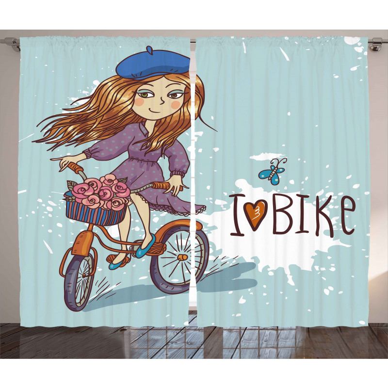 Cartoon Girl with Bike Curtain
