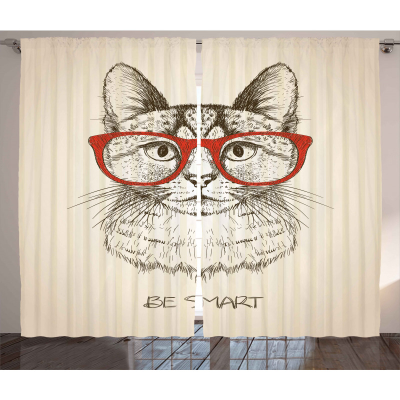 Cat with Retro Glasses Curtain