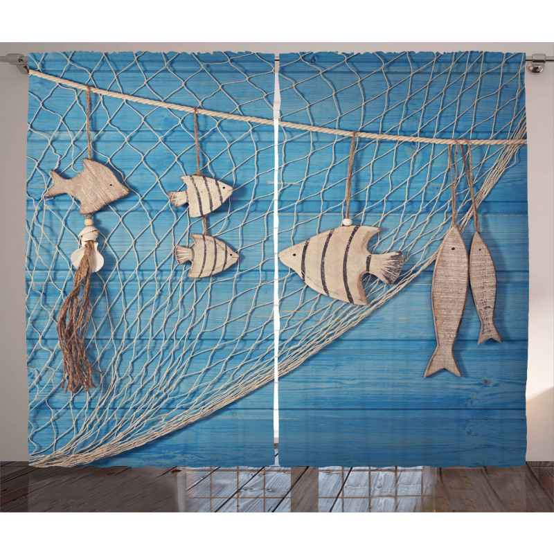 Wooden Fish Shell on Net Curtain