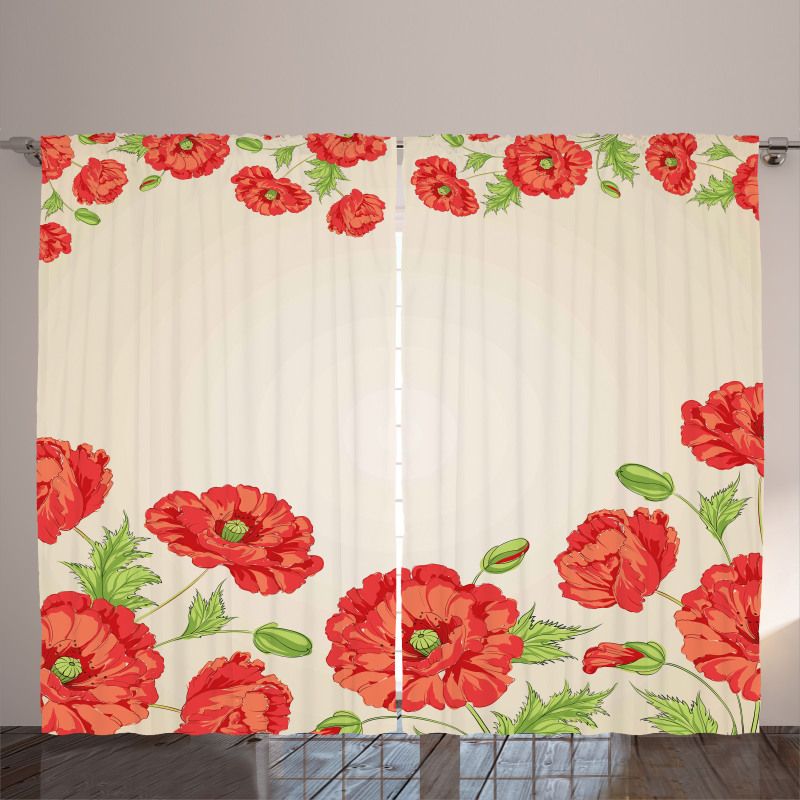 Card with Poppy Flowers Curtain