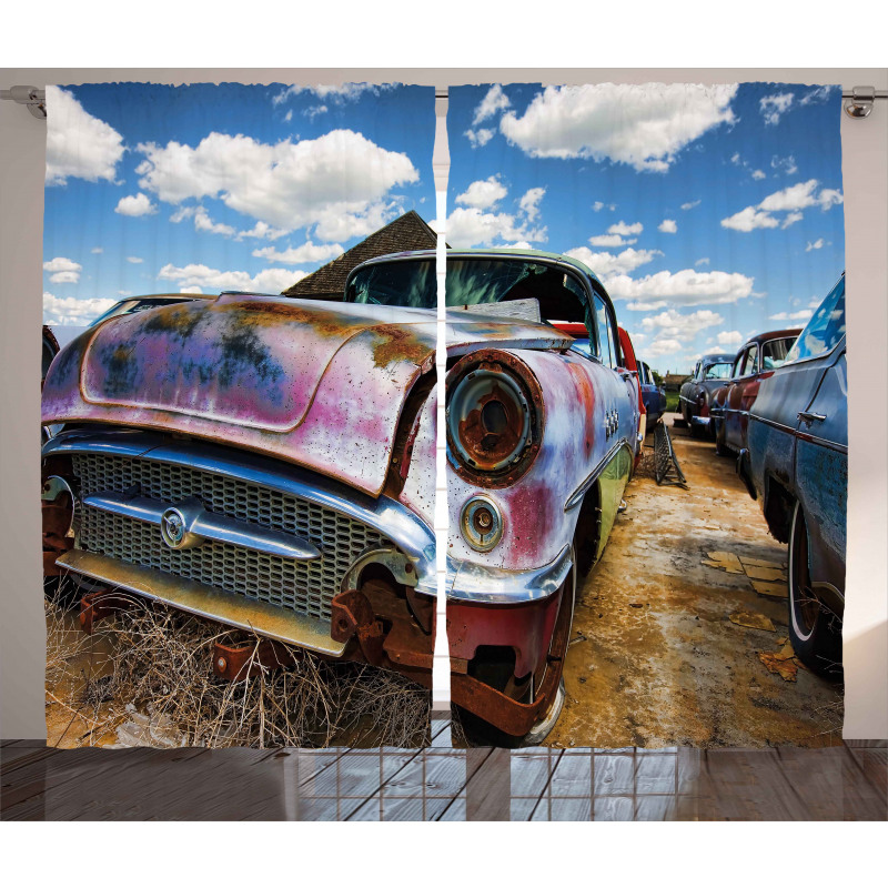 Rusty Abandoned Cars Curtain