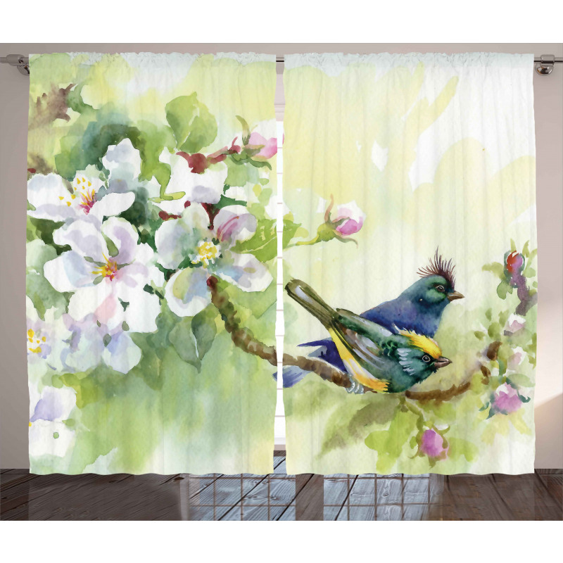 Watercolor Birds Spring Curtain