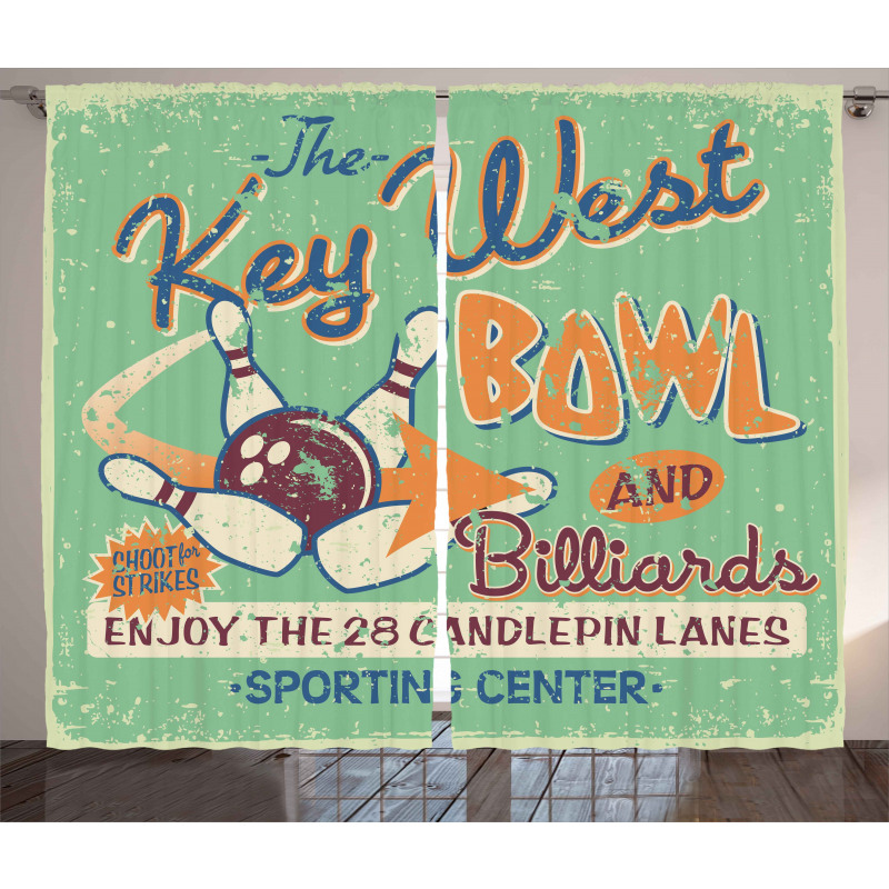 Vintage Bowling Poster Curtain