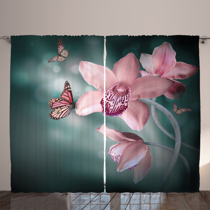 Orchid Flower Butterfly Curtain