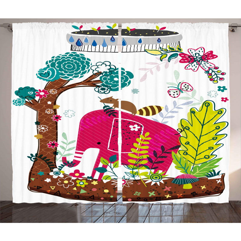 Jungle Animals Elephant Curtain