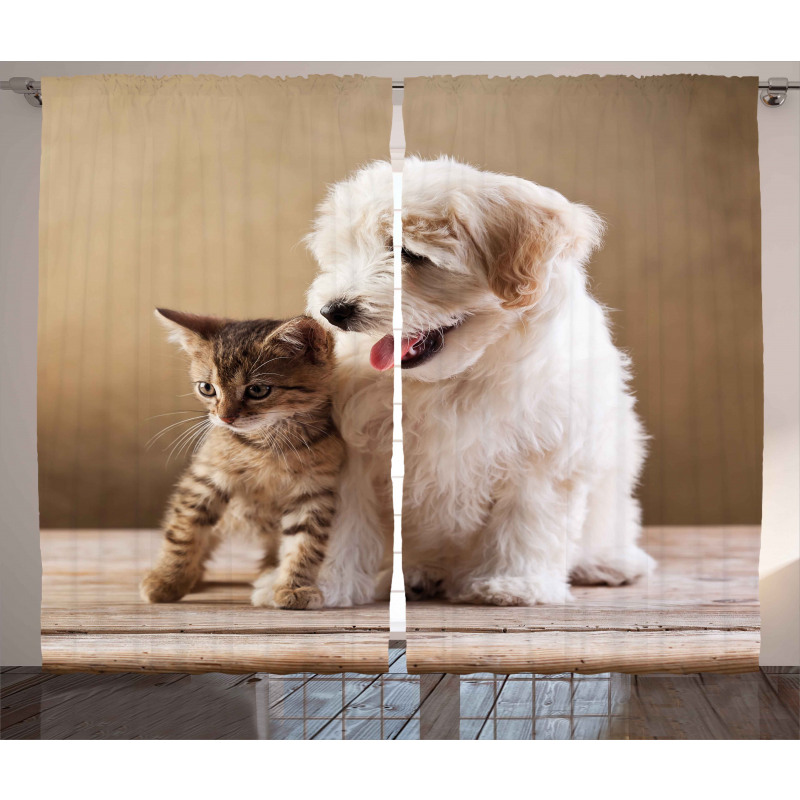 Kitten and Dog Friends Curtain